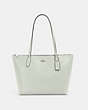COACH®,ZIP TOP TOTE BAG,Crossgrain Leather,Large,Everyday,Silver/Light Sage,Front View