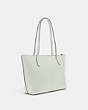 COACH®,ZIP TOP TOTE BAG,Crossgrain Leather,Large,Everyday,Silver/Light Sage,Angle View