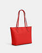 COACH®,ZIP TOP TOTE,Crossgrain Leather,Large,Everyday,Silver/Miami Red,Angle View
