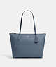 COACH®,ZIP TOP TOTE,Leather,Large,Everyday,Silver/Light Mist,Front View