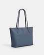 COACH®,ZIP TOP TOTE BAG,Crossgrain Leather,Large,Everyday,Silver/Light Mist,Angle View