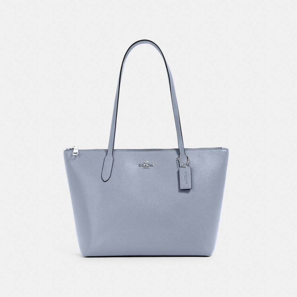 COACH®,ZIP TOP TOTE BAG,Crossgrain Leather,Everyday,Silver/TWILIGHT,Front View