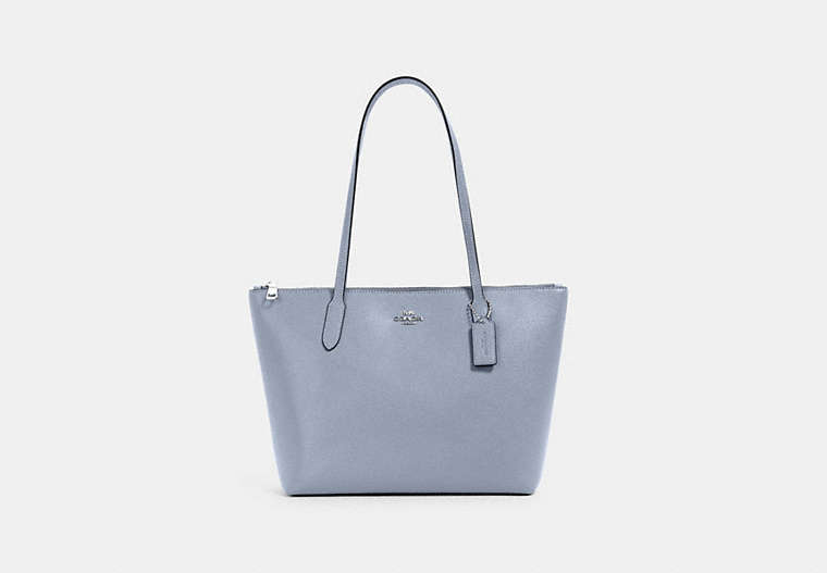 COACH®,ZIP TOP TOTE BAG,Crossgrain Leather,Large,Everyday,Silver/TWILIGHT,Front View