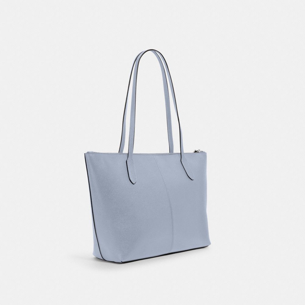 COACH®,ZIP TOP TOTE BAG,Crossgrain Leather,Everyday,Silver/TWILIGHT,Angle View