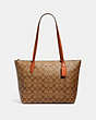 COACH®,ZIP TOP TOTE BAG IN SIGNATURE CANVAS,pvc,Large,Everyday,Gold/Khaki Sedona,Front View