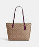 COACH®,ZIP TOP TOTE IN SIGNATURE CANVAS,pvc,Everyday,Gold/Khaki/Deep Berry,Front View