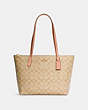 COACH®,ZIP TOP TOTE BAG IN SIGNATURE CANVAS,pvc,Large,Everyday,Gold/Light Khaki/Faded Blush,Front View