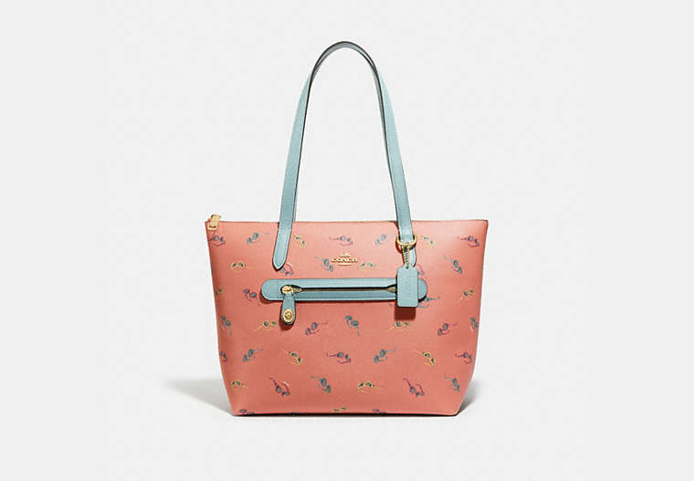 COACH®,TAYLOR TOTE WITH SUNGLASSES PRINT,Coated Canvas,Medium,Gold/Light Coral Multi,Front View