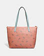 COACH®,TAYLOR TOTE WITH SUNGLASSES PRINT,Coated Canvas,Medium,Gold/Light Coral Multi,Back View