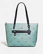 COACH®,TAYLOR TOTE WITH FLAMINGO PRINT,Coated Canvas,Medium,Silver/Aquamarine Multi,Front View