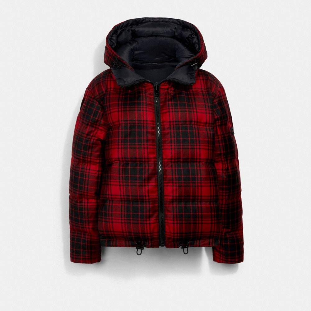 Reversible Plaid Short Puffer