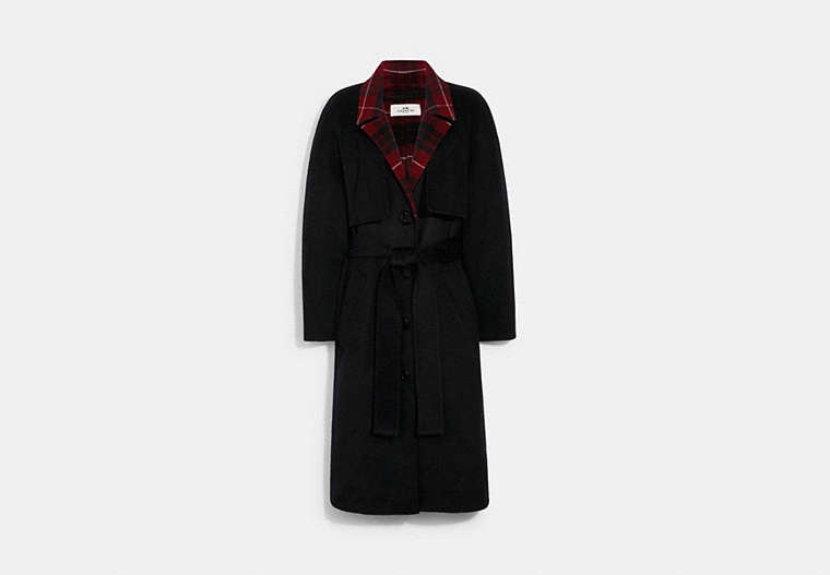 COACH®,LUXURY WOOL TRENCH,wool,Black,Front View