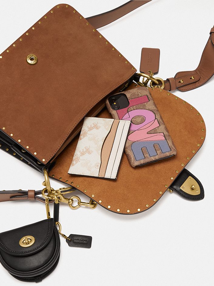 COACH®,Beat Shoulder Bag In Colorblock With Rivets,,Angle View