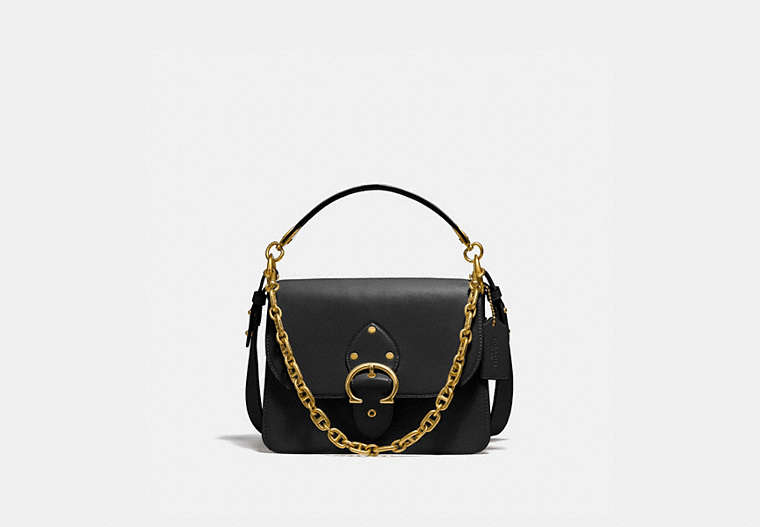 COACH®,BEAT SHOULDER BAG,Glovetanned Leather,Medium,Brass/Black,Front View