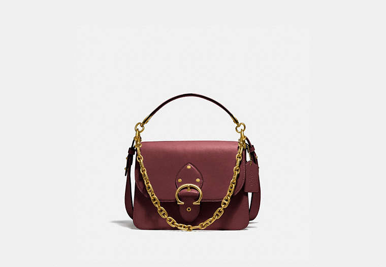 COACH®,BEAT SHOULDER BAG,Glovetanned Leather,Medium,Brass/Wine,Front View