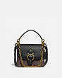 COACH®,BEAT SHOULDER BAG 18 WITH HORSE AND CARRIAGE PRINT,Coated Canvas/Pebble Leather,Small,Brass/Truffle Black,Front View