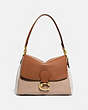 COACH®,MAY SHOULDER BAG IN COLORBLOCK,Pebble Leather,Medium,Brass/Vintage Khaki Multi,Front View