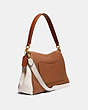 COACH®,MAY SHOULDER BAG IN COLORBLOCK,Pebble Leather,Medium,Brass/Vintage Khaki Multi,Angle View