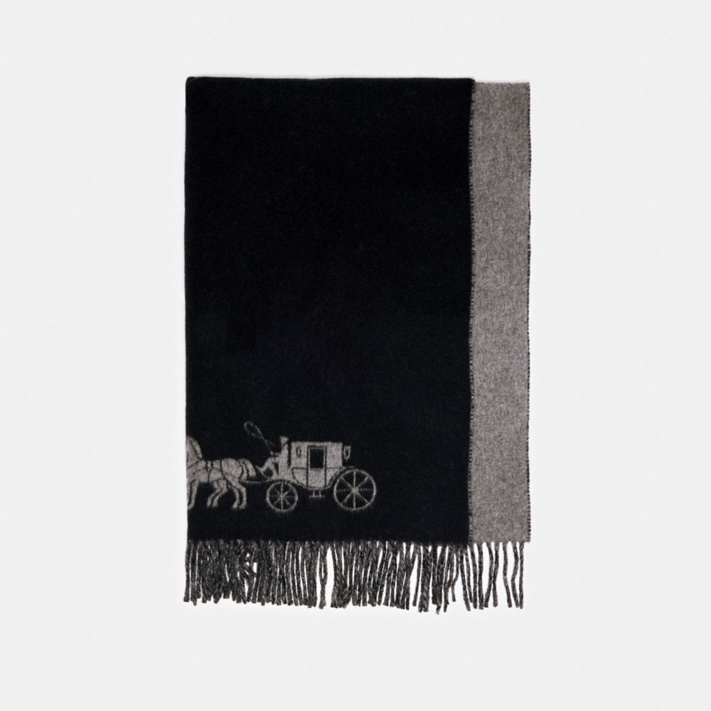 COACH®,Horse And Carriage Double Face Oversized Muffler,Wool,Rectangle,Fringe,Color Block,Casual,Black,Front View
