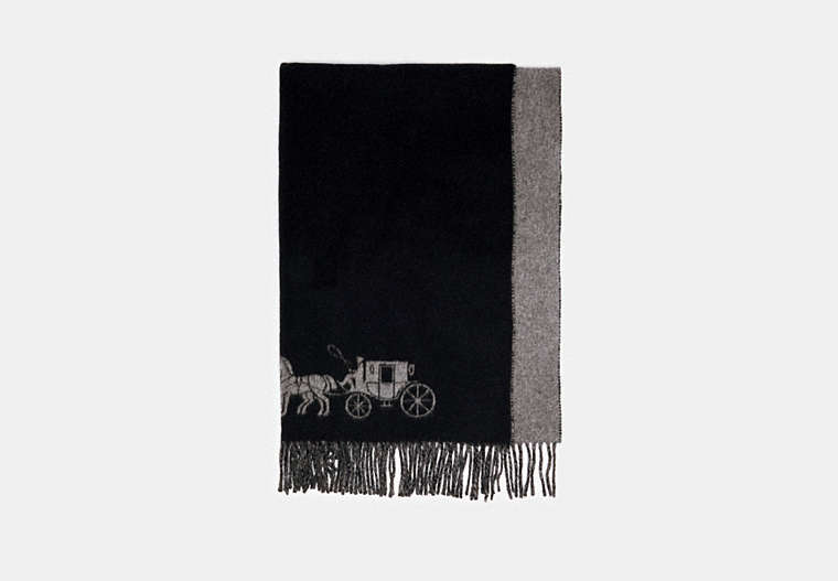 COACH®,HORSE AND CARRIAGE DOUBLE FACE OVERSIZED MUFFLER,wool,BLACK/HEATHER GREY,Front View