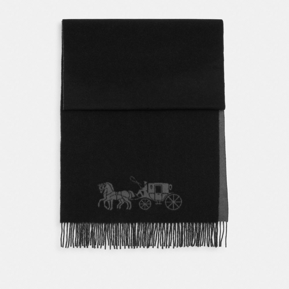 COACH®,Horse And Carriage Double Face Oversized Muffler,Wool,Rectangle,Color Block,Fringe,Casual,Black,Front View