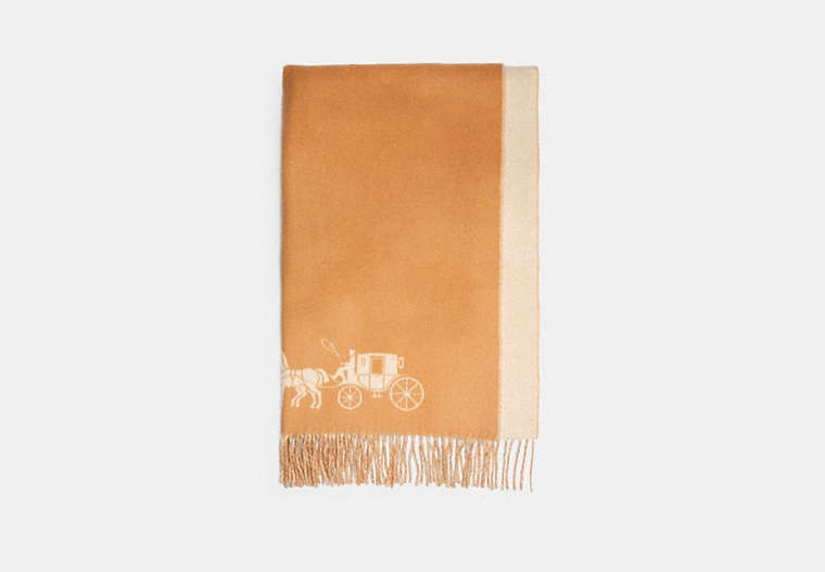 COACH®,HORSE AND CARRIAGE DOUBLE FACE OVERSIZED MUFFLER,wool,Camel/Chalk,Front View image number 0