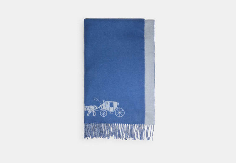 COACH®,HORSE AND CARRIAGE DOUBLE FACE OVERSIZED MUFFLER,wool,Light Grey/Periwinkle,Front View