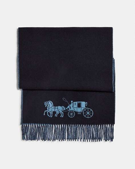 COACH®,HORSE AND CARRIAGE DOUBLE FACE OVERSIZED MUFFLER,wool,Midnight Navy/Pacific Blue,Front View