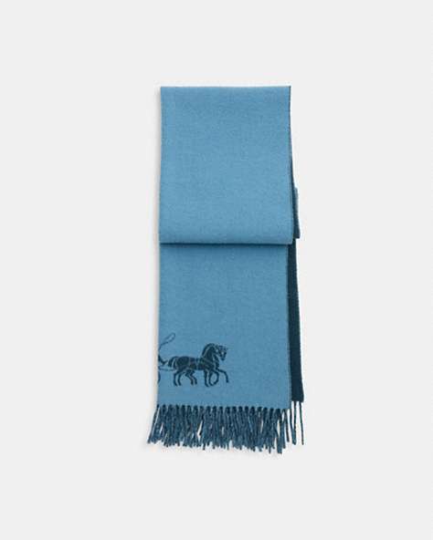 COACH®,HORSE AND CARRIAGE DOUBLE FACE OVERSIZED MUFFLER,wool,Denim/Light Mist,Front View