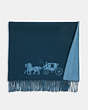 COACH®,HORSE AND CARRIAGE DOUBLE FACE OVERSIZED MUFFLER,wool,Denim/Light Mist,Angle View
