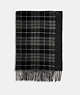 COACH®,REVERSIBLE HORSE AND CARRIAGE PLAID PRINT MUFFLER,wool,Black,Front View