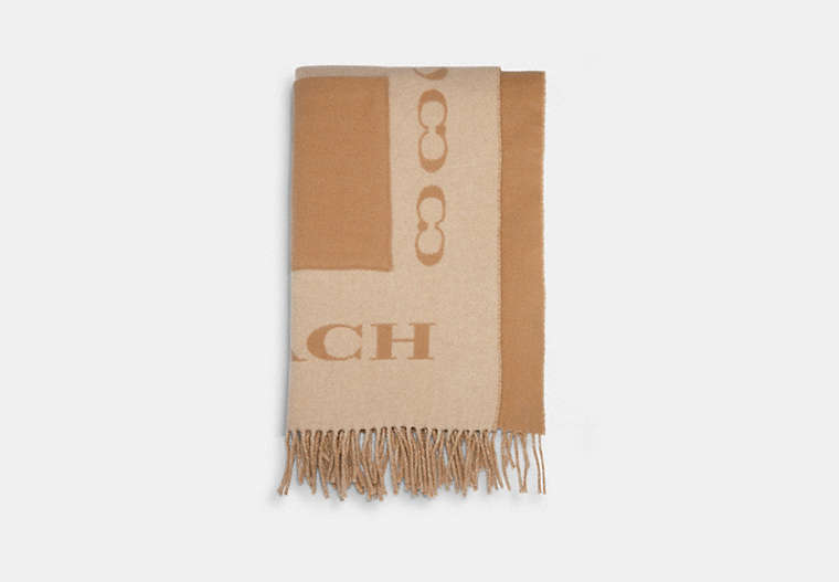 COACH®,SIGNATURE FLORAL OVERSIZED MUFFLER WITH POCKETS,woolblend,Camel,Front View