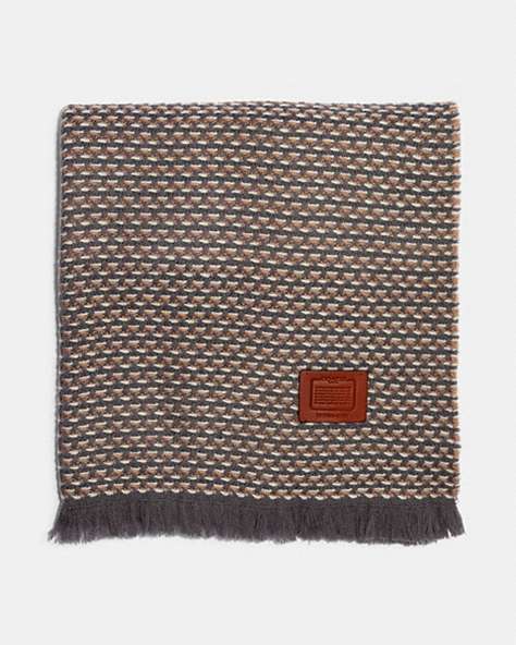 COACH®,MULTICOLORED TEXTURED BLANKET SCARF,wool,Grey Birch,Front View