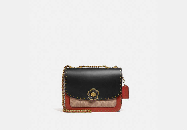 Madison Shoulder Bag In Signature Canvas With Rivets And Snakeskin Detail