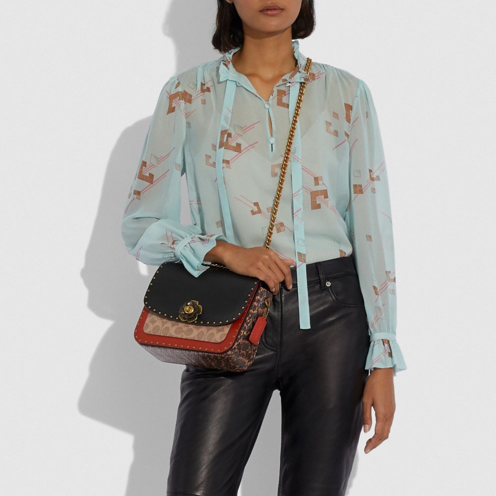 COACH®,Madison Shoulder Bag In Signature Canvas With Rivets And Snakeskin Detail,,Detail View