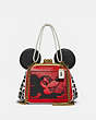 COACH®,DISNEY MICKEY MOUSE X KEITH HARING KISSLOCK BAG,Leather,Small,Brass/Electric Red Multi,Front View