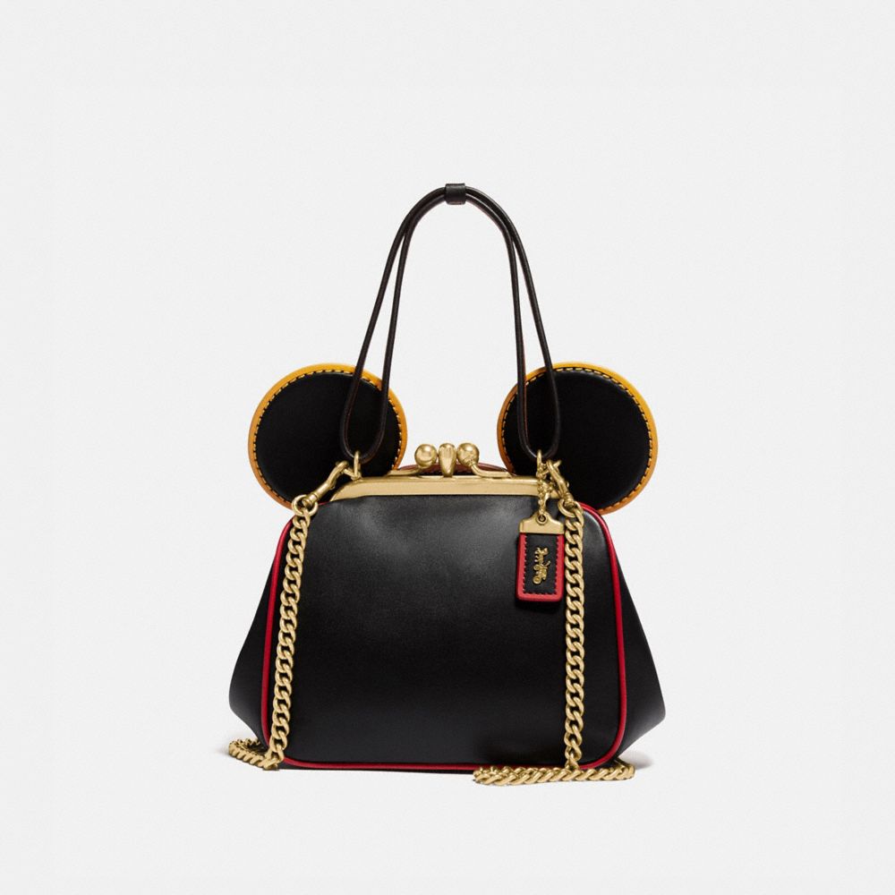COACH®,DISNEY MICKEY MOUSE X KEITH HARING KISSLOCK BAG,Small,Brass/Black Multi,Front View image number 0