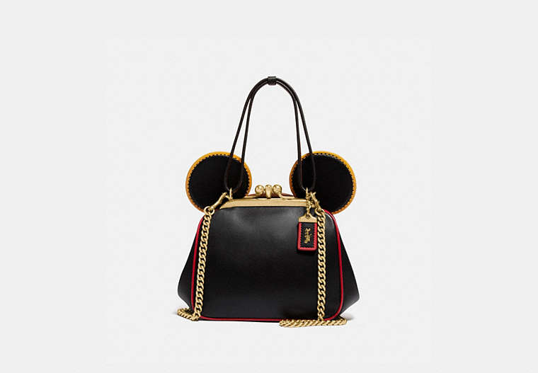 COACH®,DISNEY MICKEY MOUSE X KEITH HARING KISSLOCK BAG,Leather,Small,Brass/Black Multi,Front View image number 0