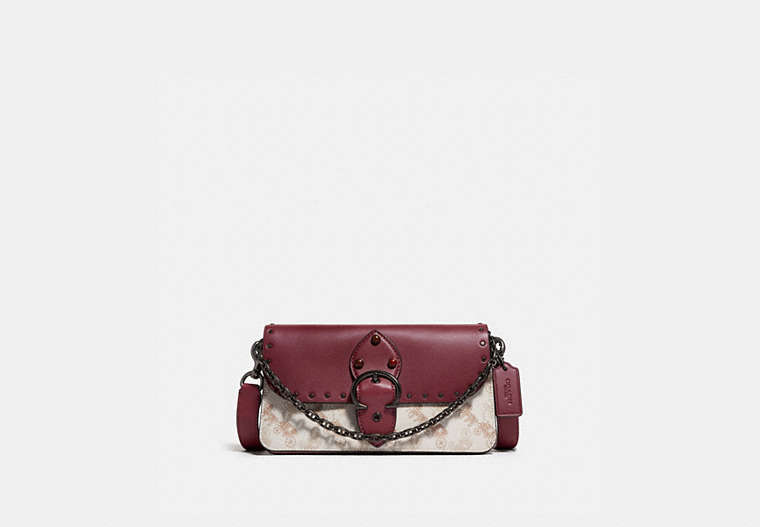 COACH®,BEAT CROSSBODY CLUTCH WITH HORSE AND CARRIAGE PRINT,Coated Canvas/Smooth Leather,Mini,Pewter/Chalk Wine,Front View