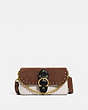 COACH®,BEAT CROSSBODY CLUTCH WITH RIVETS,Suede/Smooth Leather,Mini,Brass/Vintage Khaki Multi,Front View