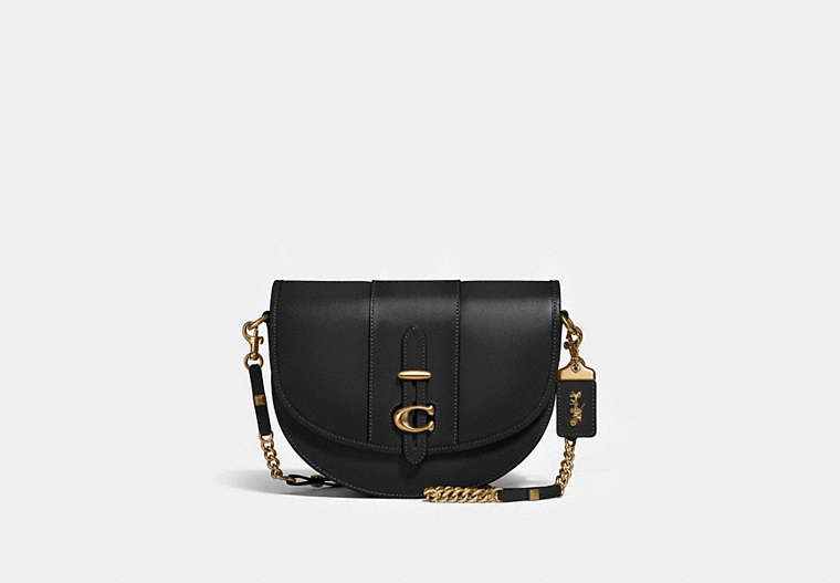 COACH®,SADDLE 24,Leather,Small,Brass/Black,Front View