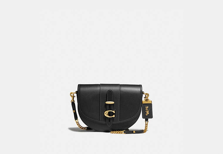 COACH®,SADDLE 20,Leather,Small,Brass/Black,Front View