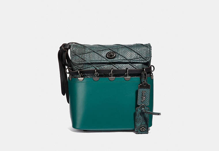 COACH®,ROXIE BAG WITH SNAKESKIN QUILTING,Leather,Medium,Pewter/Black/Viridian,Front View