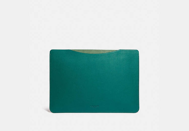 COACH®,LAPTOP SLEEVE,Smooth Leather,Spruce,Front View