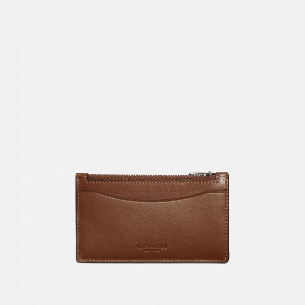 COACH®,PORTE-CARTES À FERMETURE ÉCLAIR,Cuir souple,Mini,Brun foncé,Front View