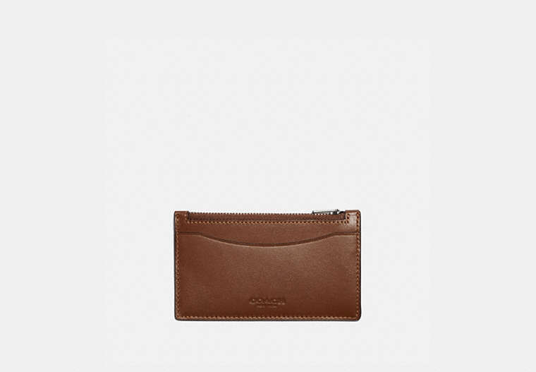 COACH®,ZIP CARD CASE,Smooth Leather,Dark Saddle,Front View image number 0