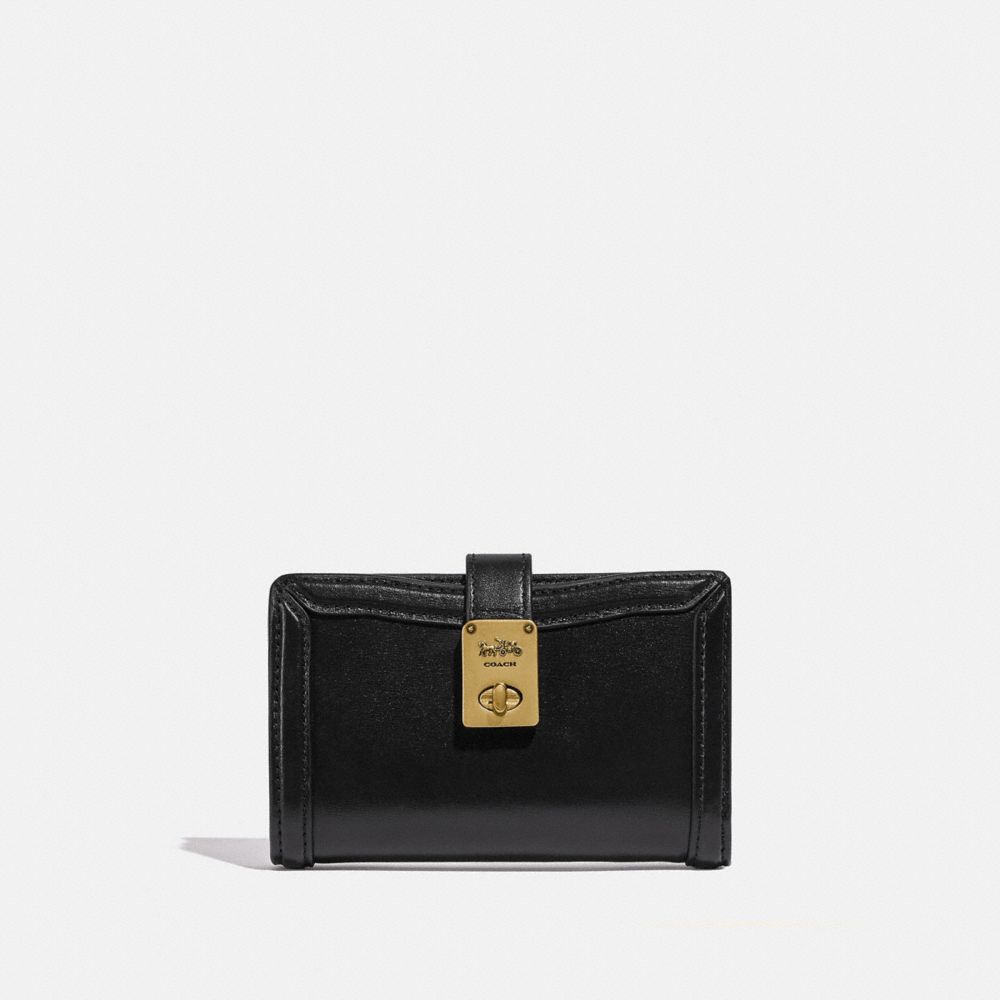 COACH®,HUTTON WALLET,Smooth Leather,Brass/Black,Front View image number 0