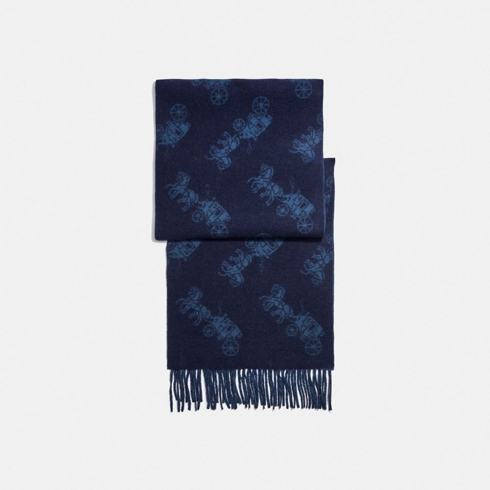 COACH®,CASHMERE HORSE AND CARRIAGE SCARF,cashmere,Navy,Front View