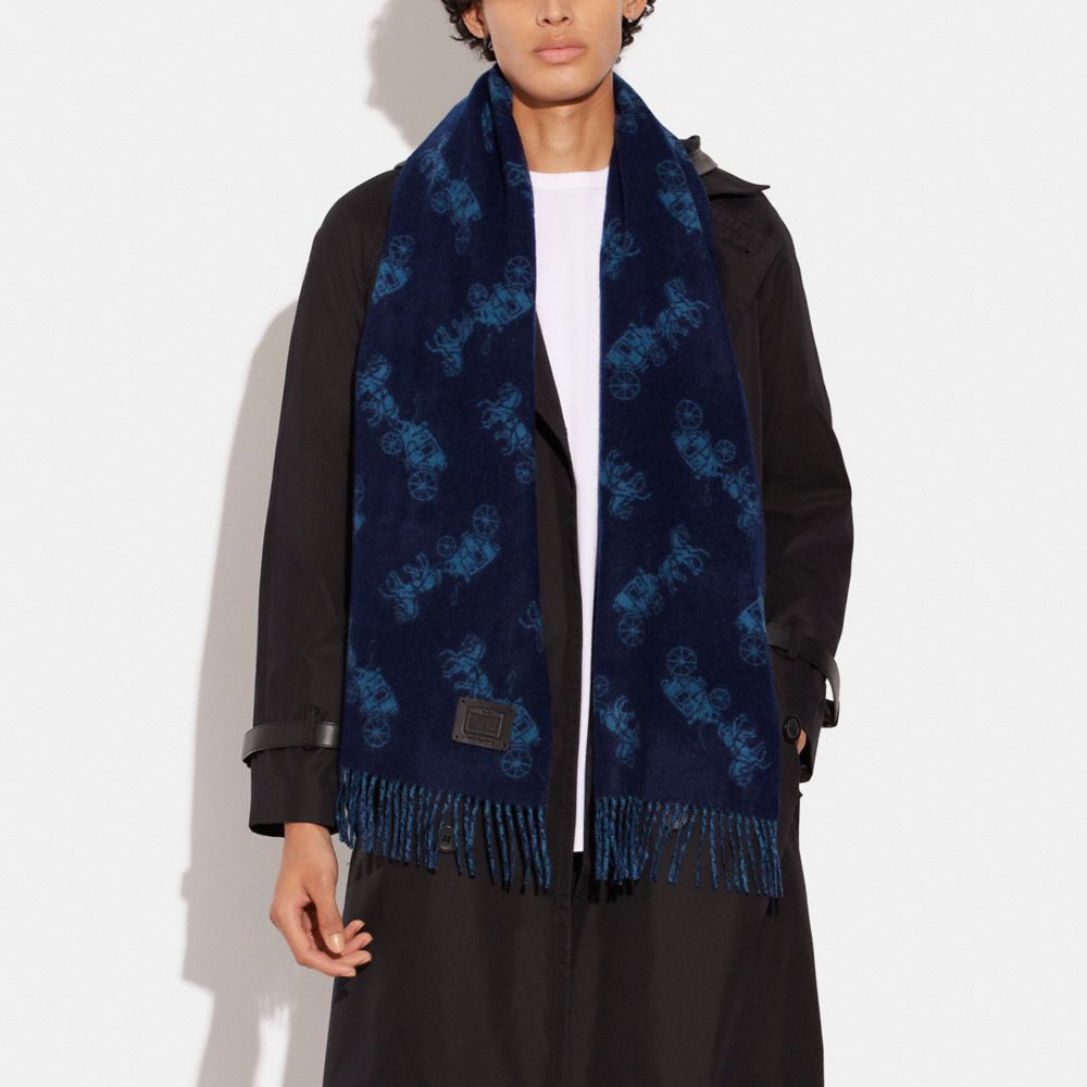 COACH®,CASHMERE HORSE AND CARRIAGE SCARF,cashmere,Navy,Detail View