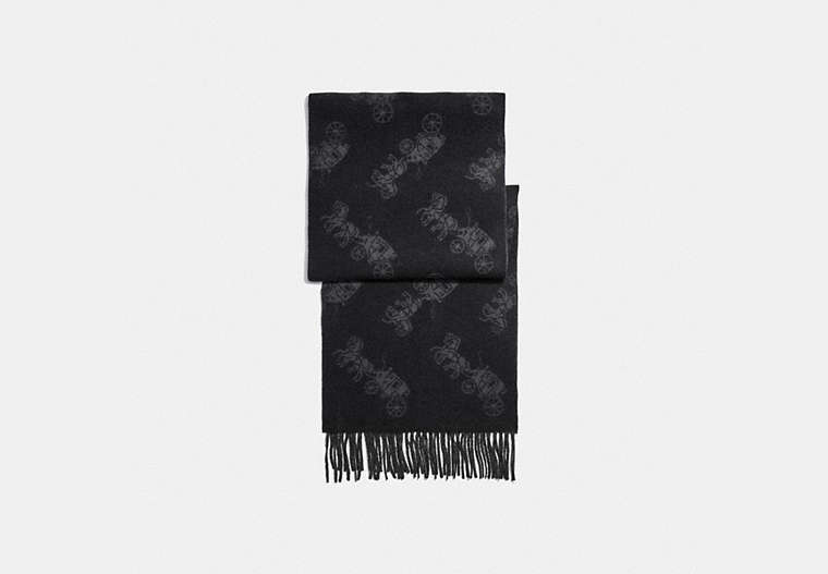 COACH®,CASHMERE HORSE AND CARRIAGE SCARF,cashmere,BLACK/GREY,Front View